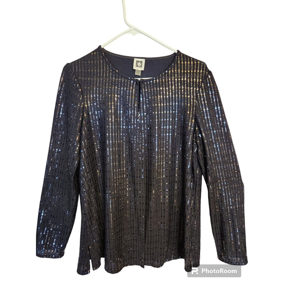 Anne Klein Sequined Black Size Medium Sparkly Party Cruise Top